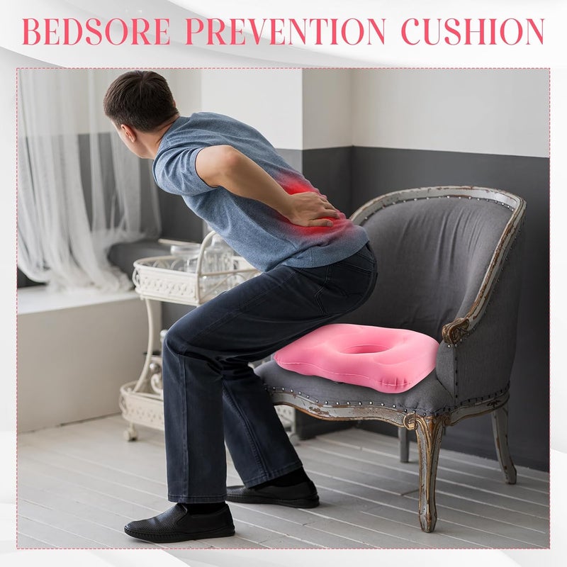 Leinuosen 1 Pcs Inflatable Seat Cushion 18.1'' x 15.7'' x 4.7'' Portable Lift Donut Pillow Height Adjustable Hemorrhoid Pillow for Tailbone Back Pain Bed Sore Home Car Chair Wheelchair Sitting (Pink) - Image 4
